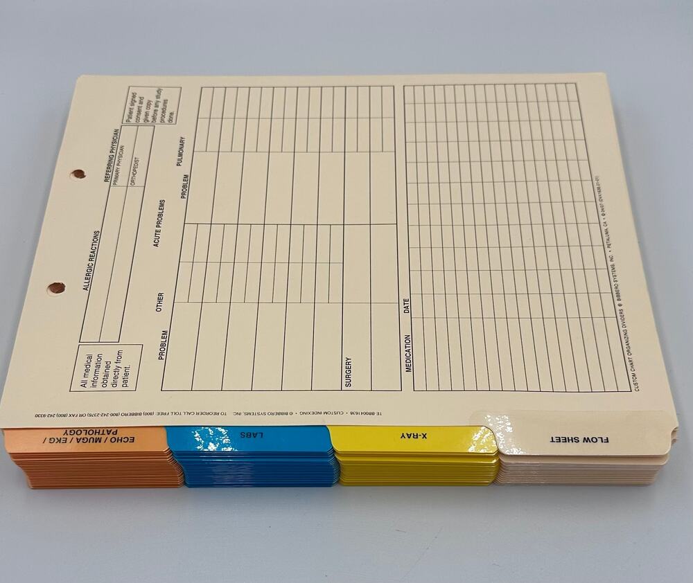 Bibbero (BOX of 50) Medical Arts Press Color Tab Medical Chart File Dividers